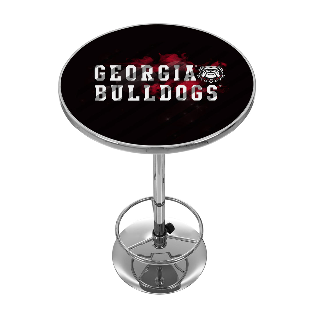 University of Georgia Chrome Pub Table 42 Inch Smoke Finish Adjustable Foot Rest Image 1