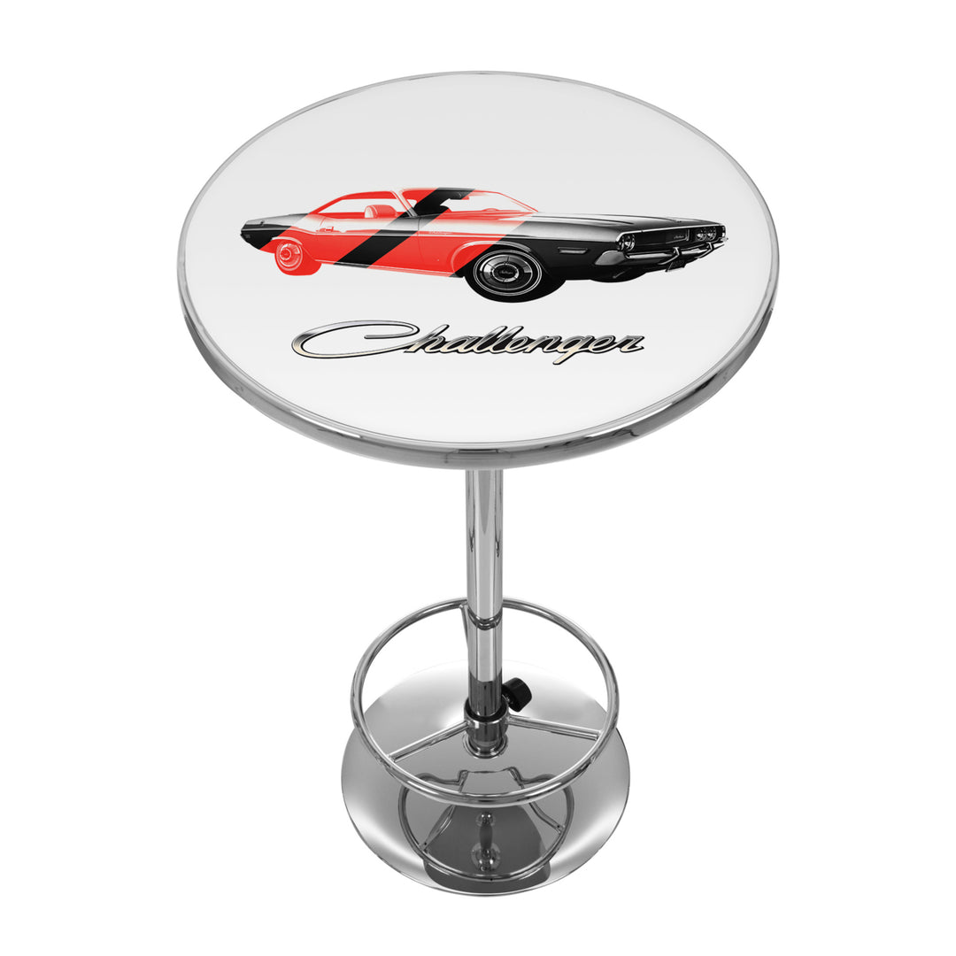 Dodge Chrome Pub Table 42 Inch Challenger Stripes Adjustable Foot Rest 27.375 Image 1