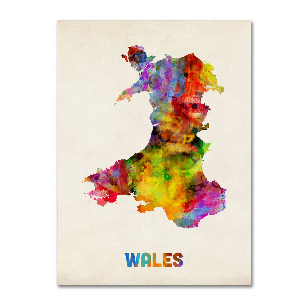 Michael Tompsett Wales Watercolor Map 14 x 19 Canvas Art Image 1