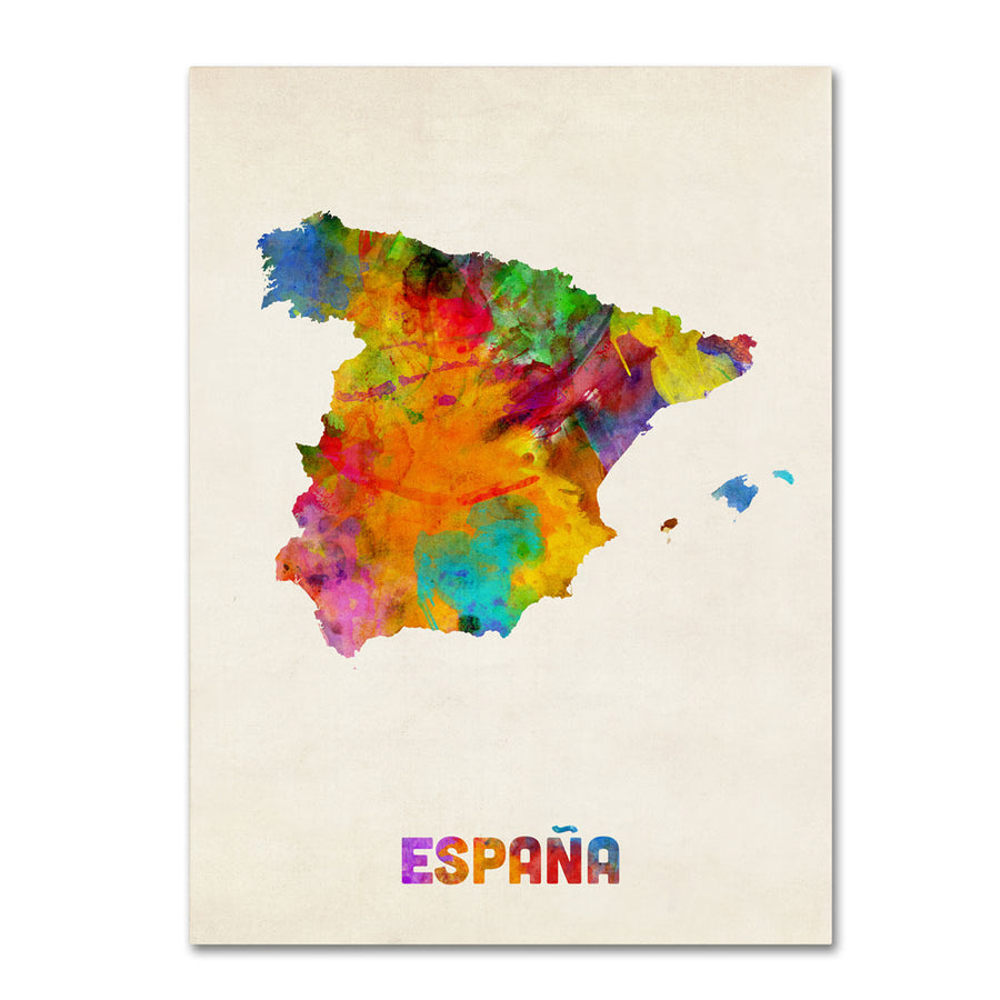 Michael Tompsett Spain Watercolor Map 14 x 19 Canvas Art Image 1