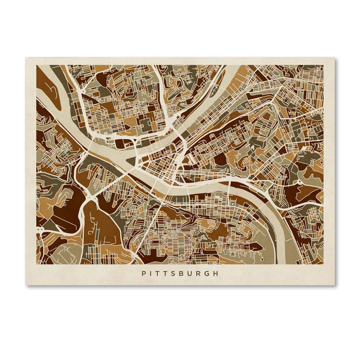 Michael Tompsett Pittsburgh Pennsylvania Street Map 14 x 19 Canvas Art Image 1