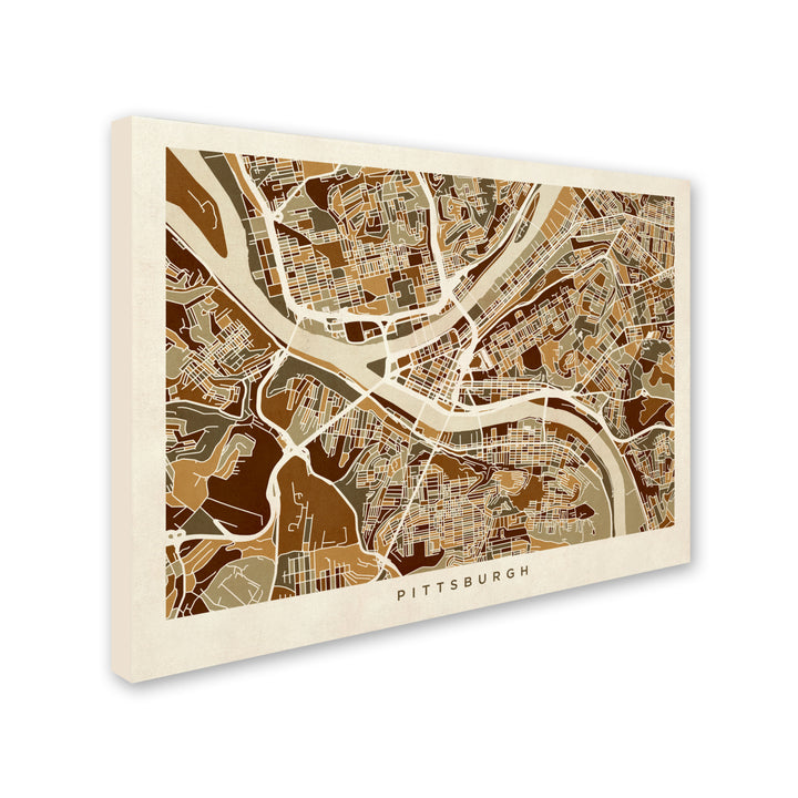 Michael Tompsett Pittsburgh Pennsylvania Street Map 14 x 19 Canvas Art Image 3