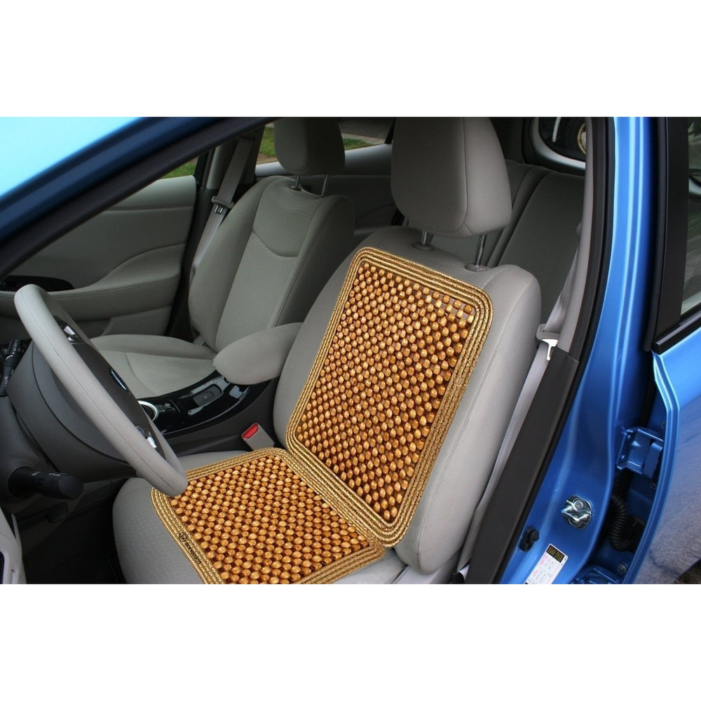 Zone Tech Premium Quality Tan Wood Beaded Full Seat Cover And Two Tone Royal Wooden Beaded Seat Cushion Set Image 2