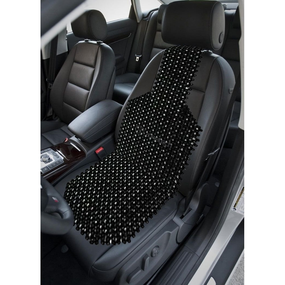 Zone Tech Set of 2 Classic Black Premium Quality Double Strung Wooden Beaded Ultra Comfort Massaging Car Seat Cushion Image 2