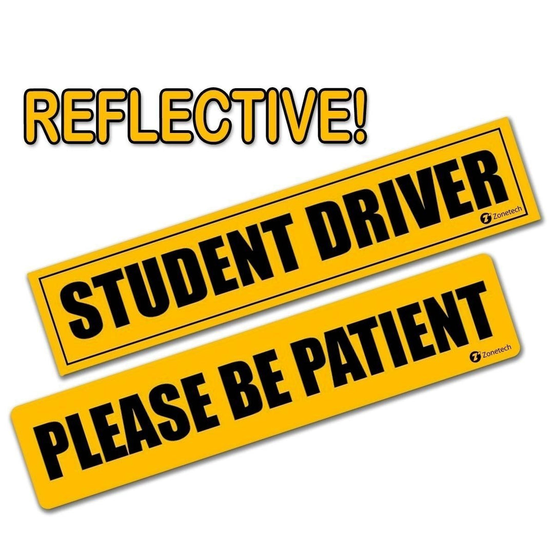 Zone Tech Student Driver and Please be Patient Car Reflective Bumper Magnets Warning Signs Image 1