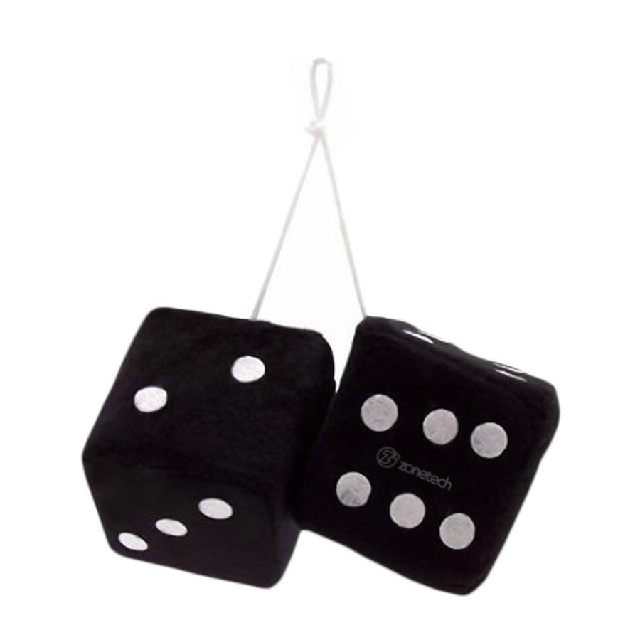 Zone Tech A Pair Black Car Fuzzy Hanging Dice Image 1