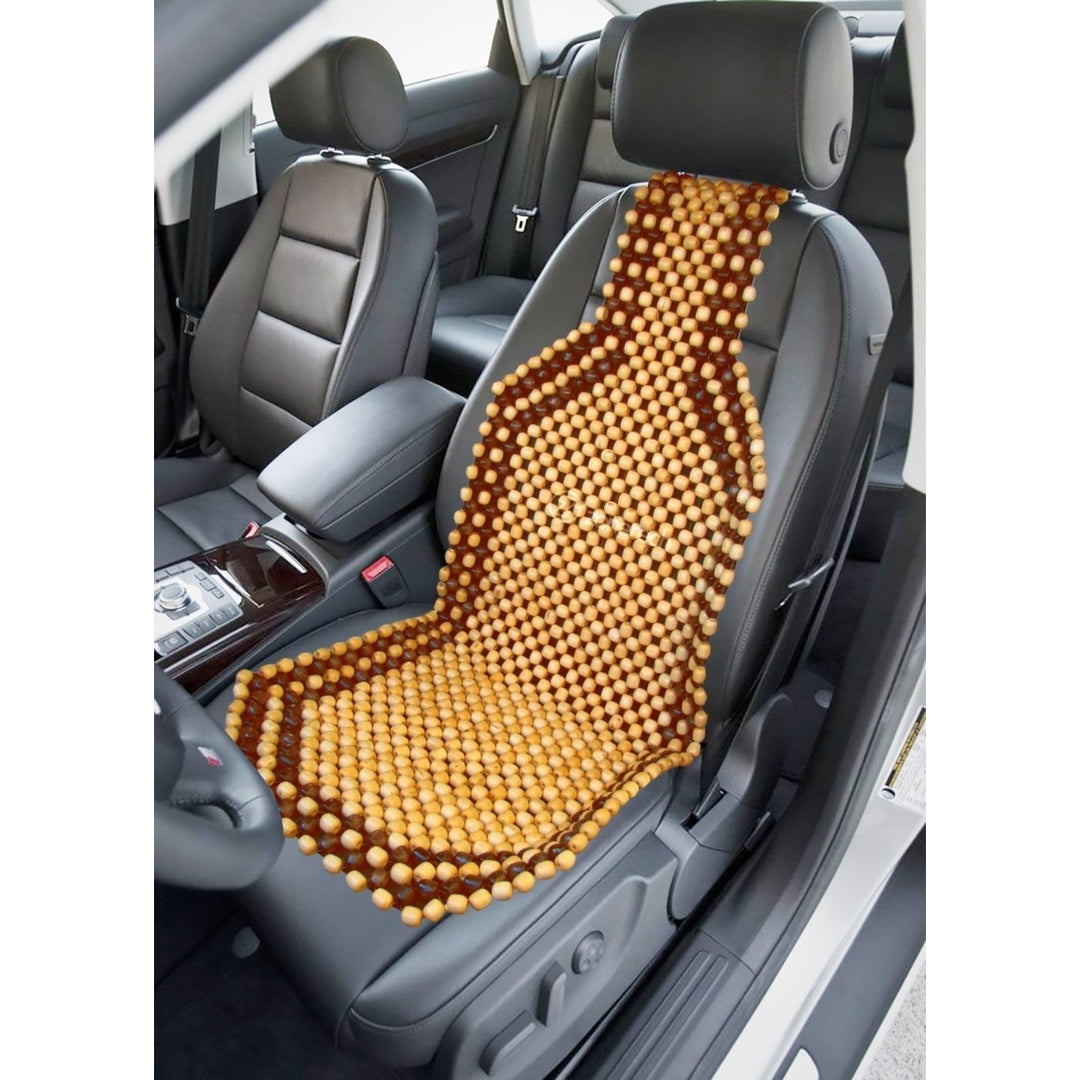 Zone Tech 2x Two Tone Natural Wooden Massage Car Seat Office Chair Beaded Cushion Image 3