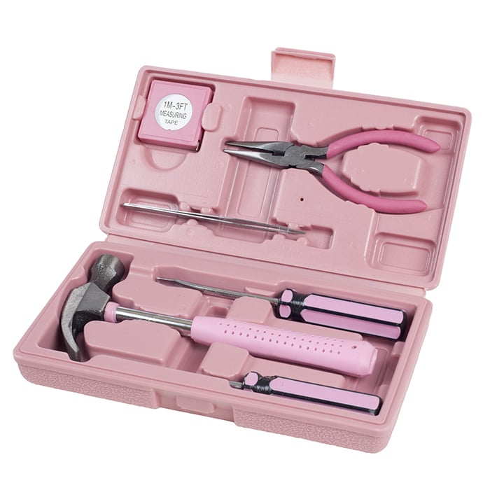 Stalwart 7 Piece Pink Tool Kit Household Office Auto Emergency Tools Set Image 1