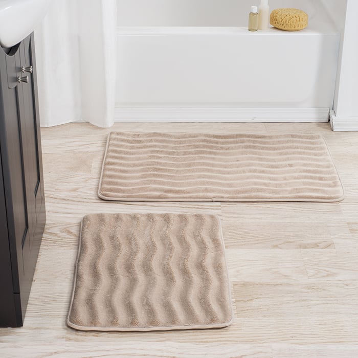 Lavish Home 2 Piece Memory Foam Bath Mat Set - Taupe Image 1