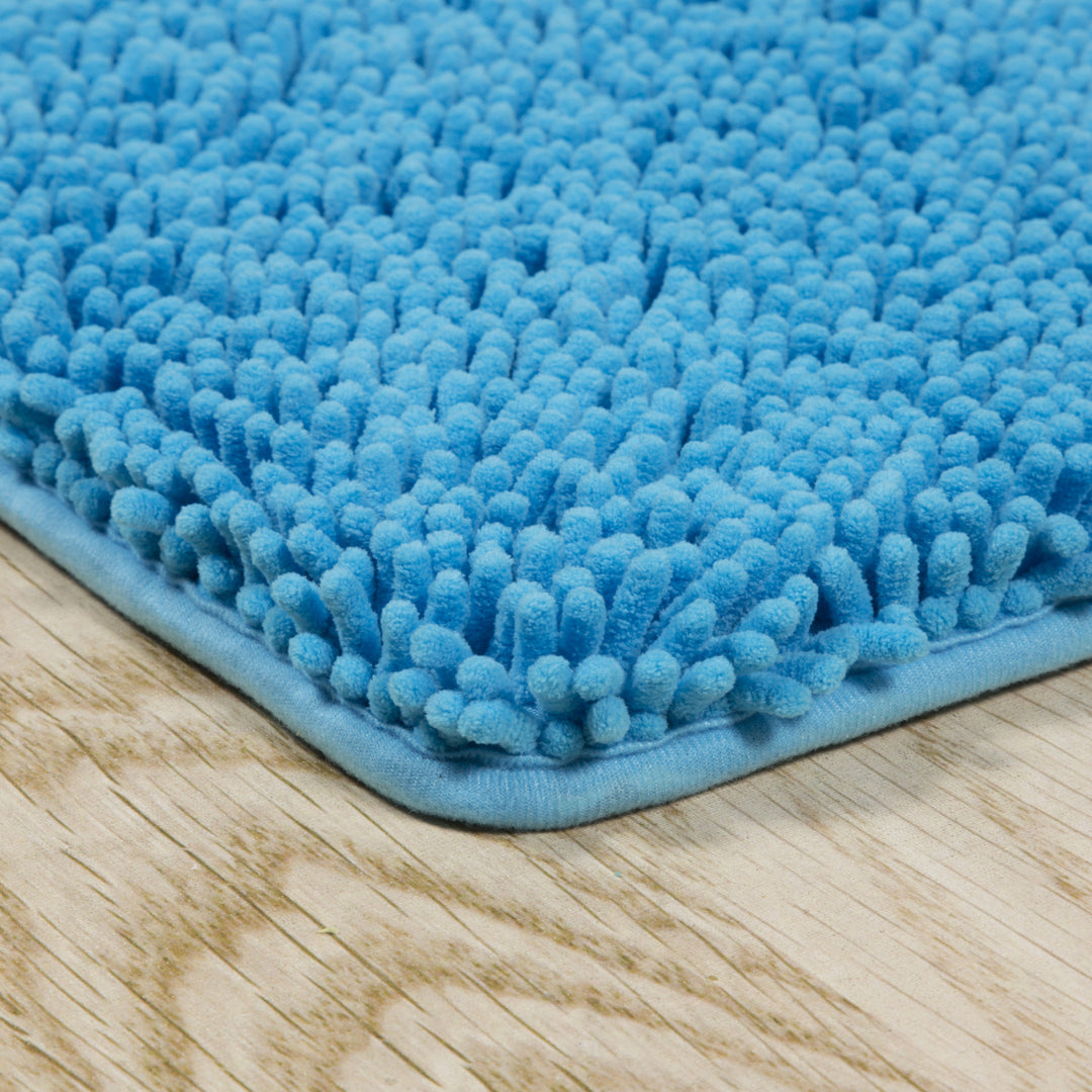 Lavish Home Memory Foam Shag Bath Mat Set 2 Piece Blue Non-Slip Standard Oversized Image 3