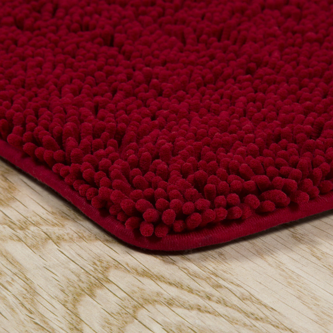 Lavish Home 2 Piece Memory Foam Shag Bath Mat Set - Burgundy Image 3