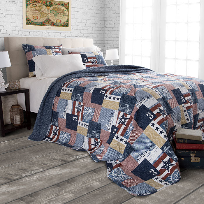 Lavish Home Americana Quilt Set Twin Red White Blue Stars Stripes 2 Piece Image 1