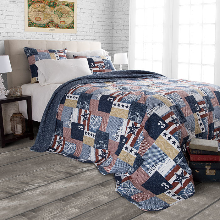 3 pc Quilt Set Patriotoc Americana by Lavish Home - Full/Queen Image 1