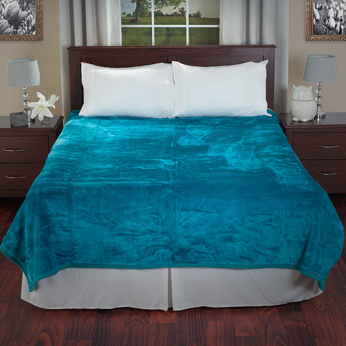 Lavish Home Solid Soft Heavy Thick Plush Mink Blanket 8 pound - Aqua Image 1