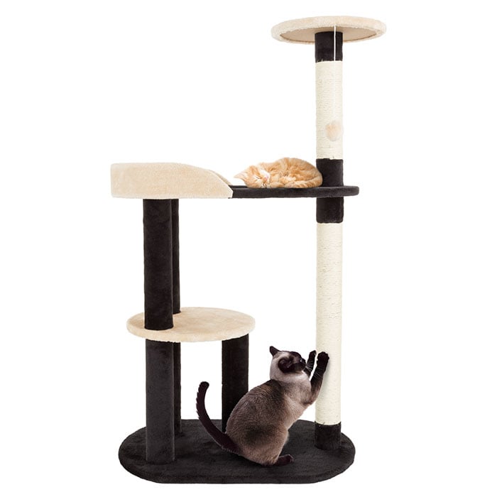 PETMAKER Cat Tree 42.25in 3 Tier Black Tan with 2 Scratching Posts for Kittens Image 1