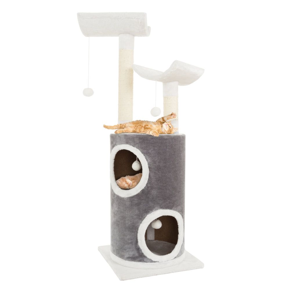 PETMAKER 5 Tier Cat Tree 44.75in Gray and White Double Decker Condo 4 Toys 2 Posts Image 2