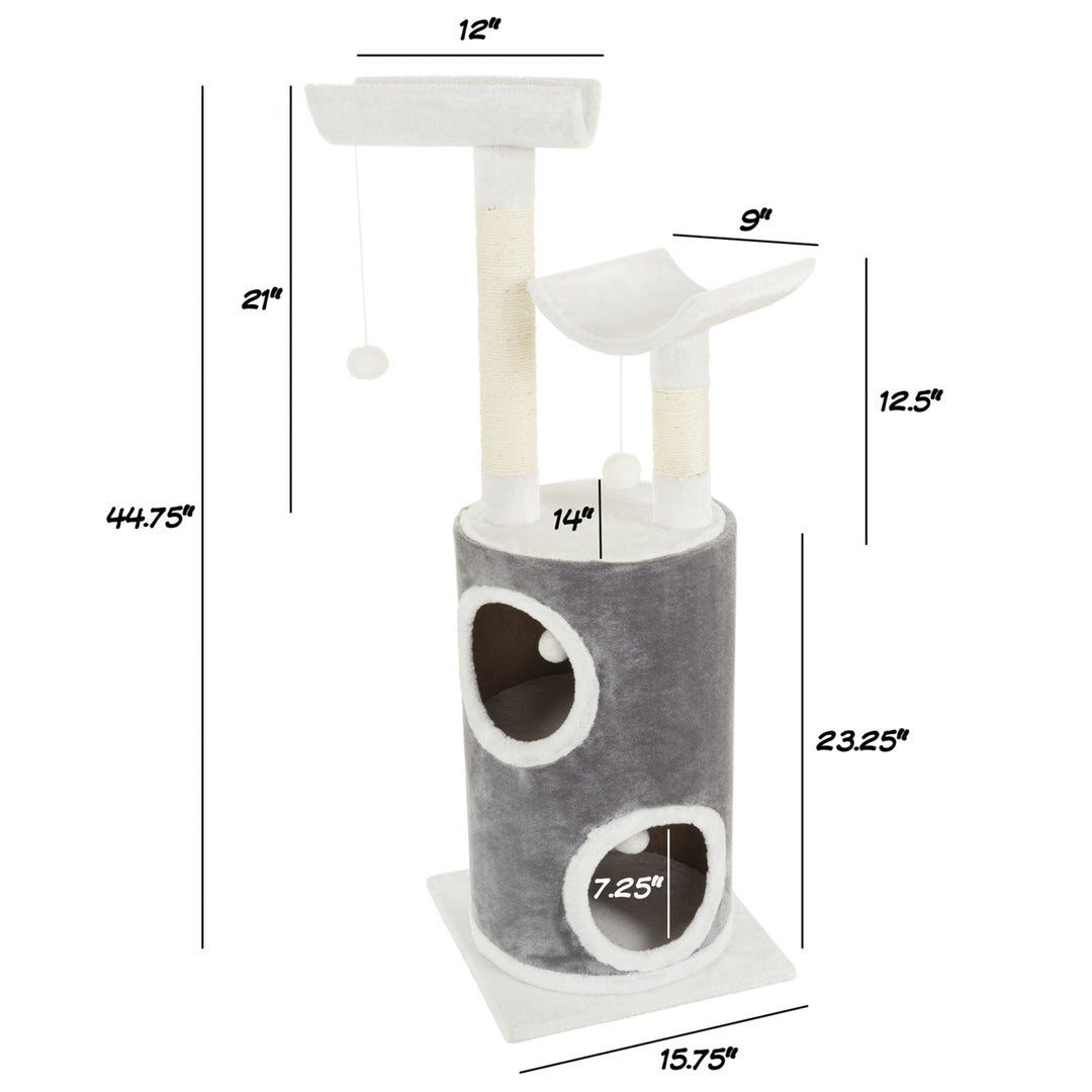 PETMAKER 5 Tier Cat Tree 44.75in Gray and White Double Decker Condo 4 Toys 2 Posts Image 3