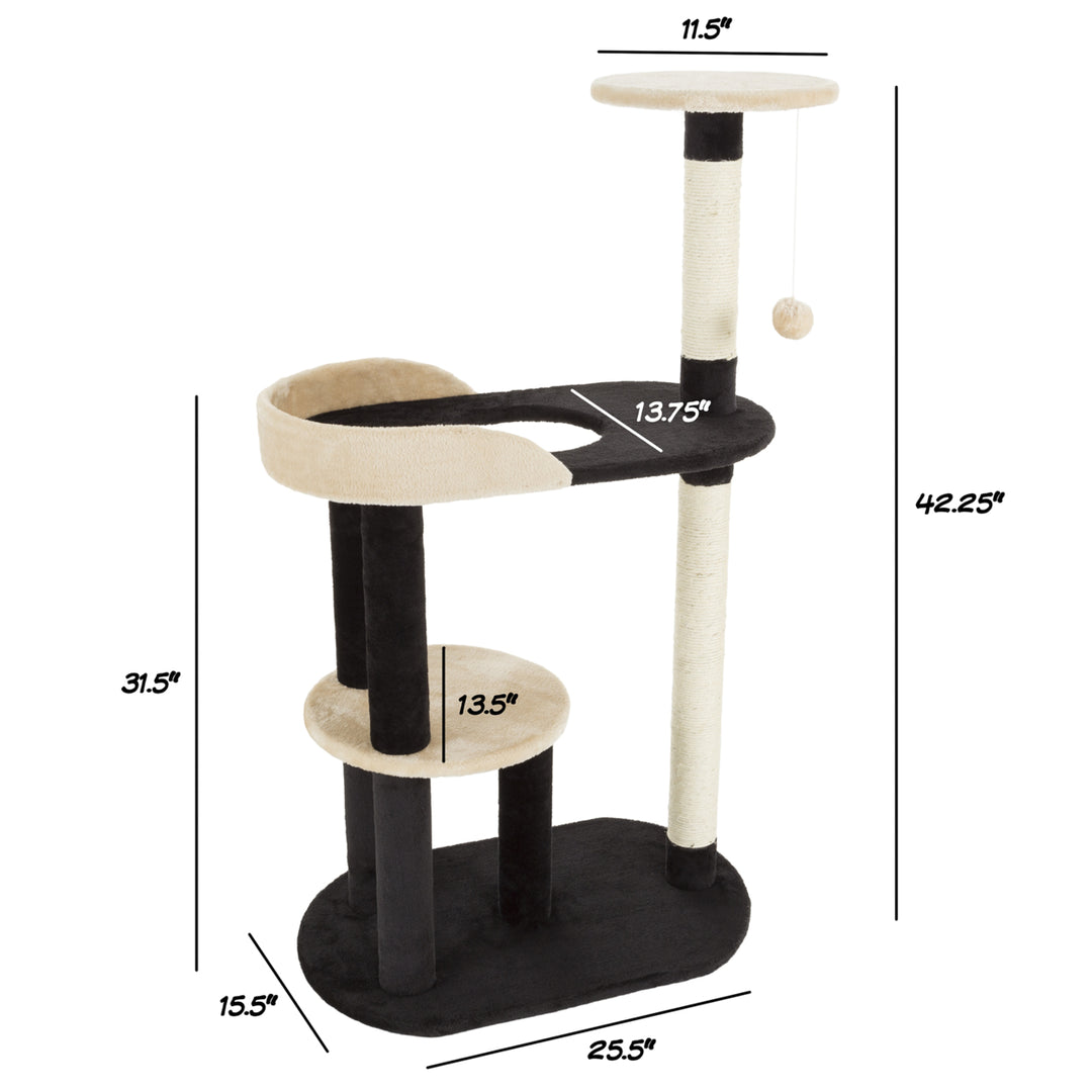 PETMAKER Cat Tree 42.25in 3 Tier Black Tan with 2 Scratching Posts for Kittens Image 3