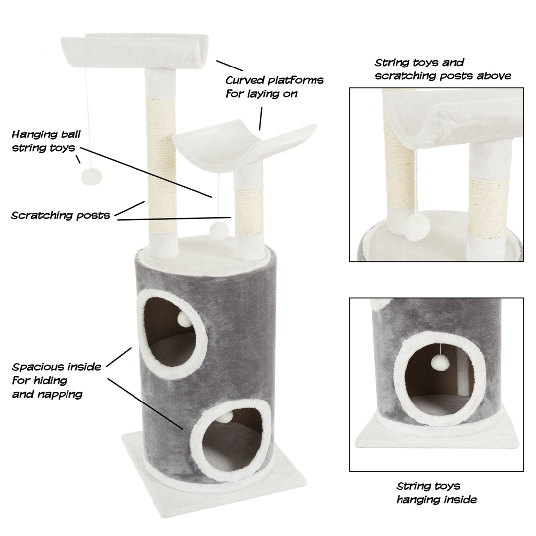 PETMAKER 5 Tier Cat Tree 44.75in Gray and White Double Decker Condo 4 Toys 2 Posts Image 4