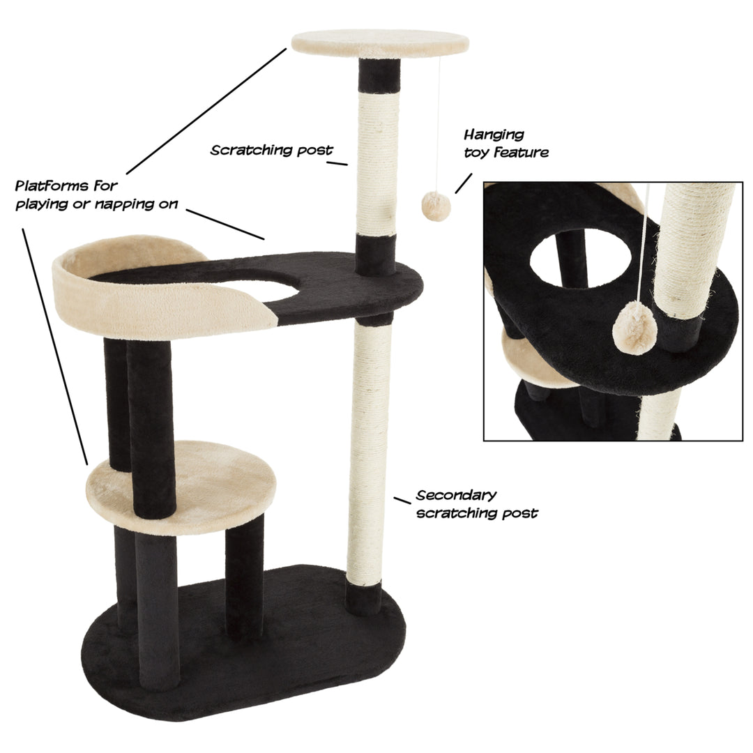 PETMAKER Cat Tree 42.25in 3 Tier Black Tan with 2 Scratching Posts for Kittens Image 4