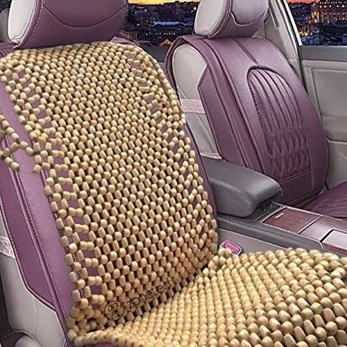 Zone Tech Natural Wooden Beaded Car Seat Chair Cover Massage Cool Cushion Beads Image 1