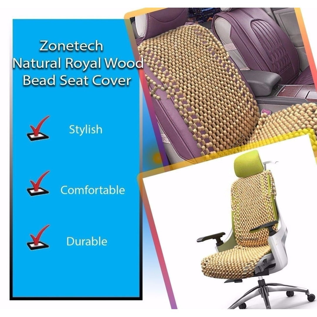 Zone Tech Natural Wooden Beaded Car Seat Chair Cover Massage Cool Cushion Beads Image 4