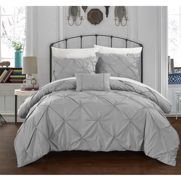 3 or 4 Piece Whitley Pinch Pleated, ruffled and pleated complete  Duvet Cover Set  Shams and Decorative Pillows included Image 2