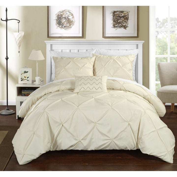 3 or 4 Piece Whitley Pinch Pleated, ruffled and pleated complete  Duvet Cover Set  Shams and Decorative Pillows included Image 3