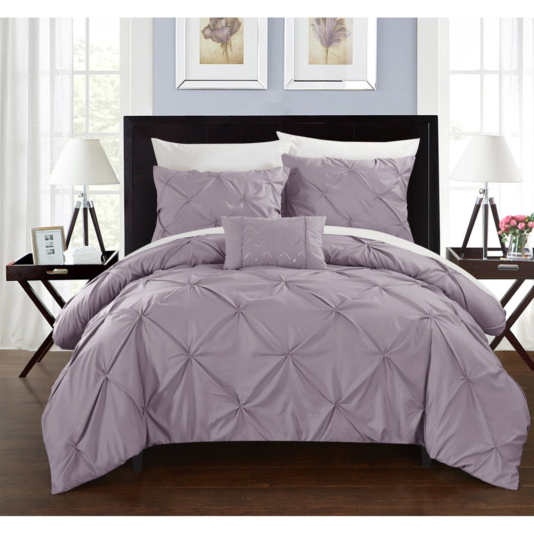3 or 4 Piece Whitley Pinch Pleated, ruffled and pleated complete  Duvet Cover Set  Shams and Decorative Pillows included Image 1