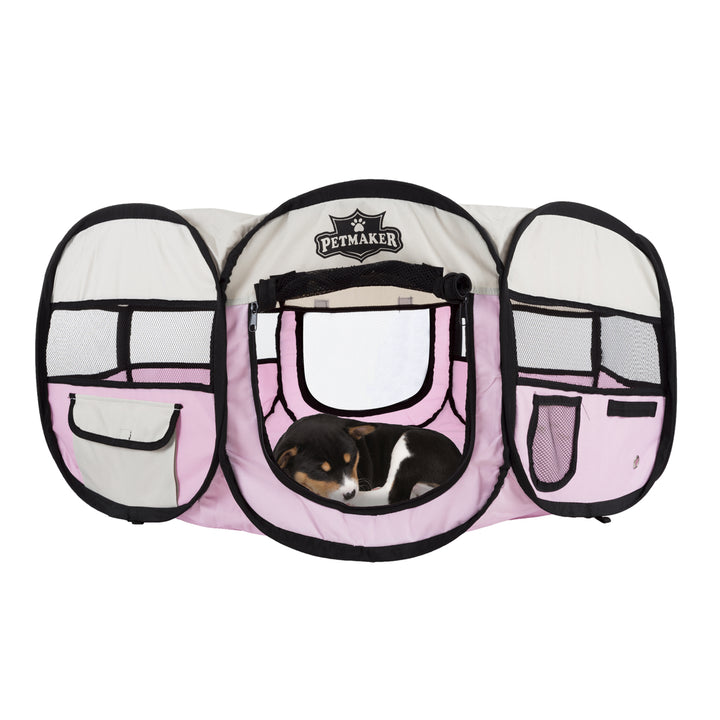 Portable Pop Up Pet Play Pen with carrying bag 33in diameter x 15.5in Pink by PETMAKER Image 3