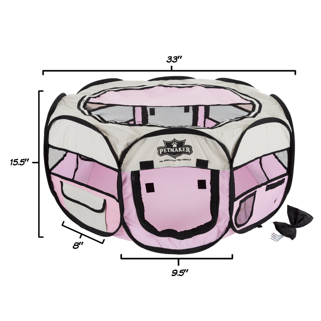 Portable Pop Up Pet Play Pen with carrying bag 33in diameter x 15.5in Pink by PETMAKER Image 4