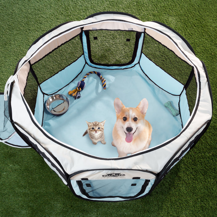 Portable Pop Up Pet Play Pen with carrying bag 38in diameter 24in Blue by PETMAKER Image 2