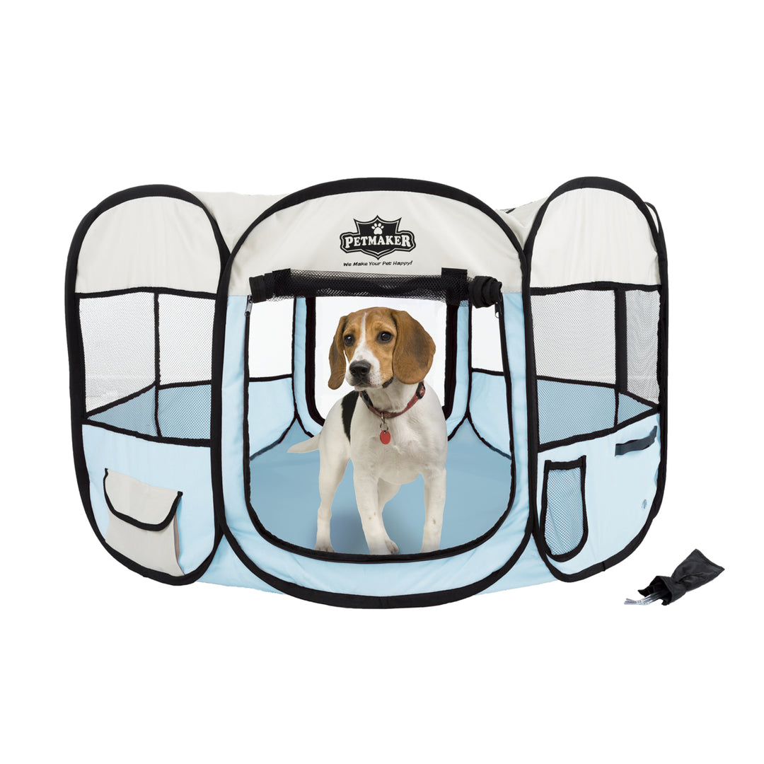 Portable Pop Up Pet Play Pen with carrying bag 38in diameter 24in Blue by PETMAKER Image 3