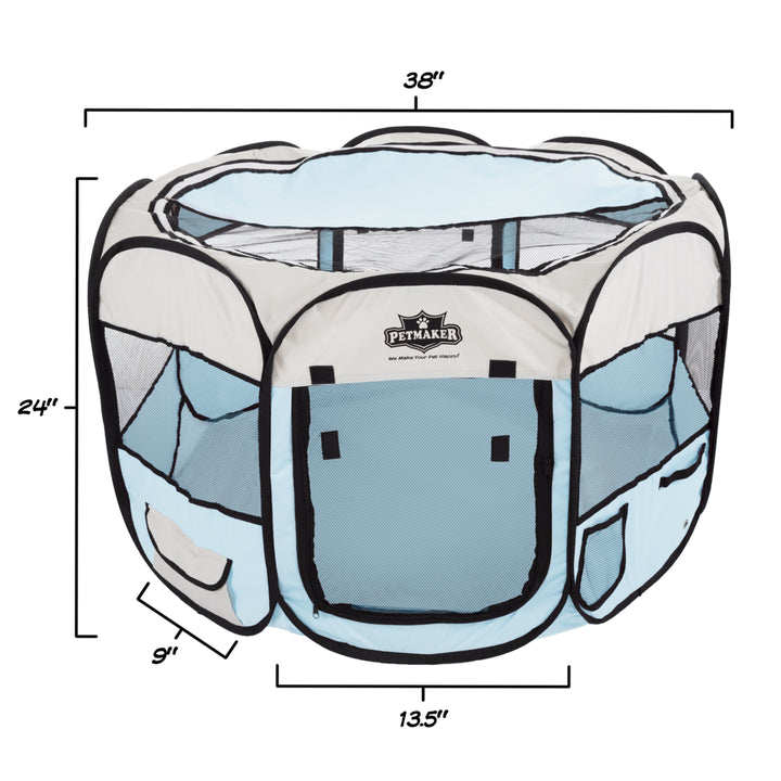 Portable Pop Up Pet Play Pen with carrying bag 38in diameter 24in Blue by PETMAKER Image 4