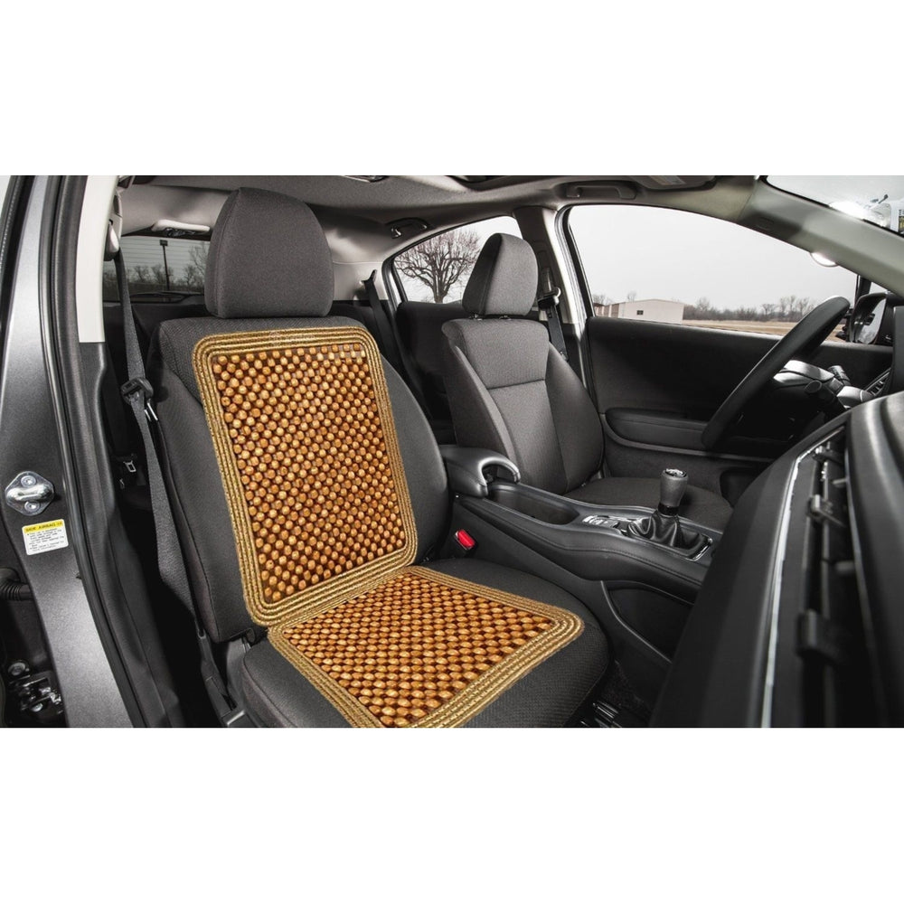 Zone Tech Natural Wooden Beaded Massage Seat Cushion Car Home Chair Cover Tan Image 2