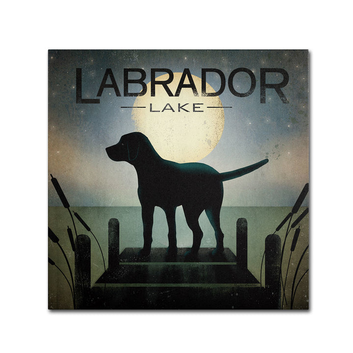 Ryan Fowler Moonrise Black Dog Labrador Lake Huge Canvas Art 35 x 35 Image 1