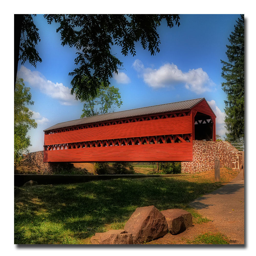 Lois Bryan Red Covered Bridge Huge Canvas Art 35 x 35 Image 2