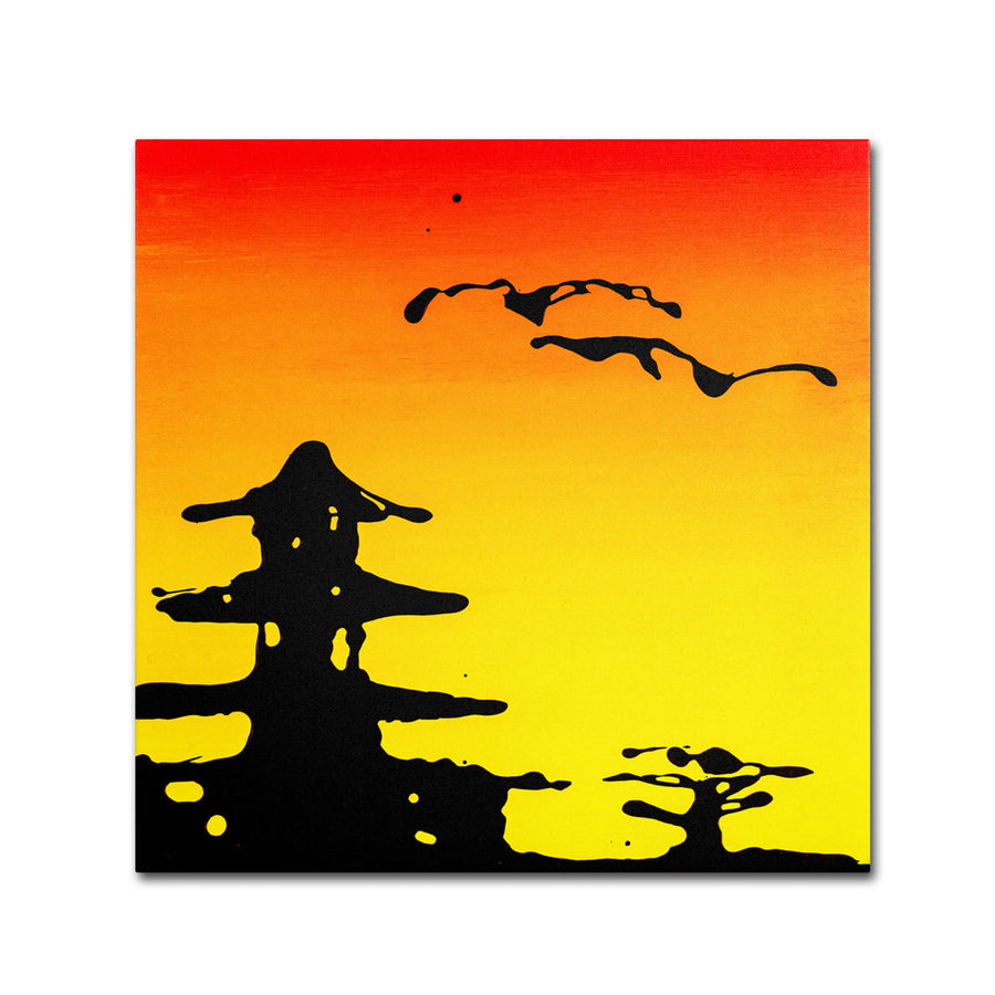Roderick Stevens Pagoda Sunset Huge Canvas Art 35 x 35 Image 1