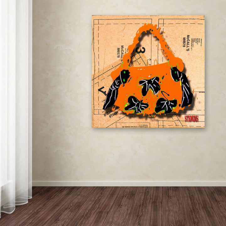 Roderick Stevens Bow Purse Black on Orange Huge Canvas Art 35 x 35 Image 4