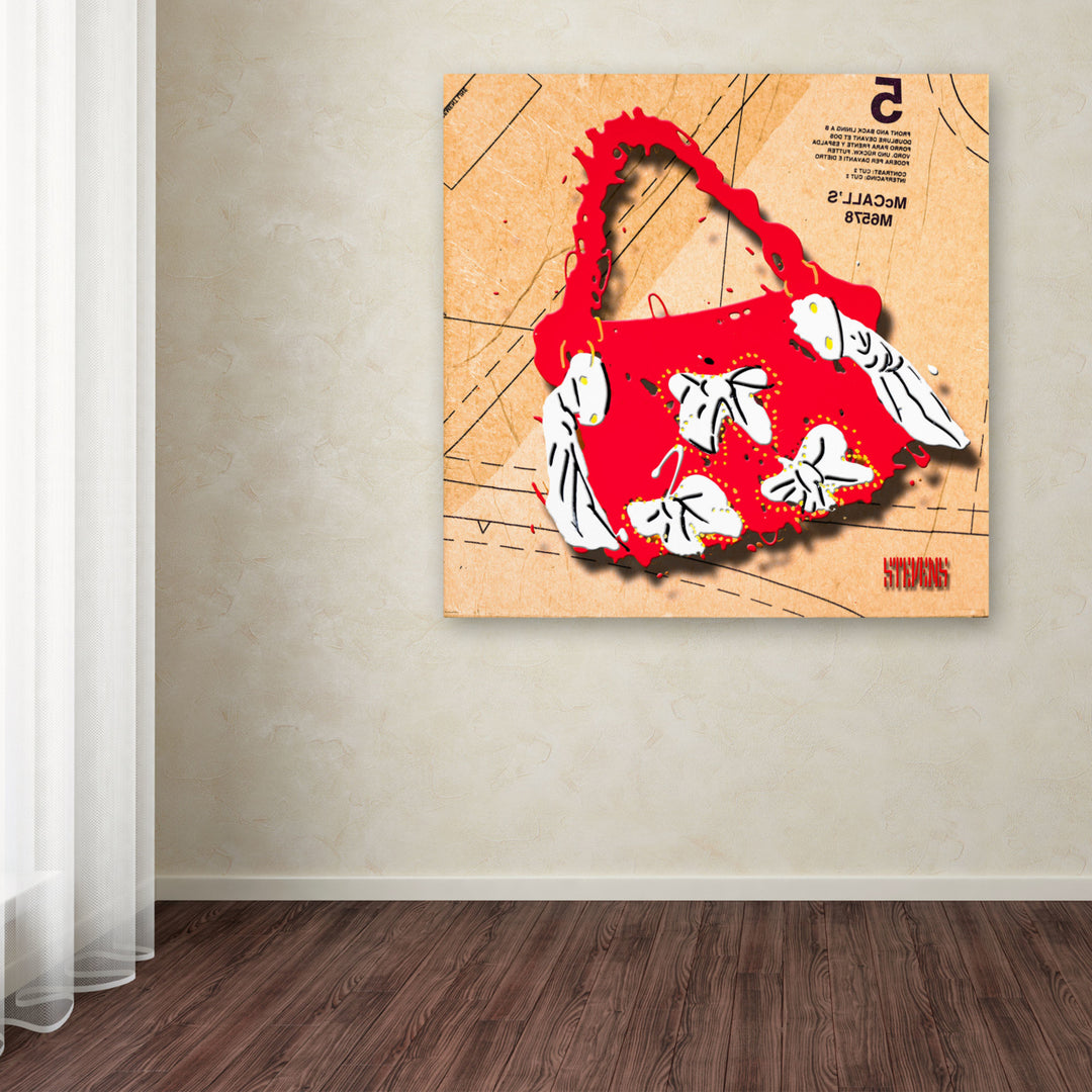 Roderick Stevens Bow Purse White on Red Huge Canvas Art 35 x 35 Image 4