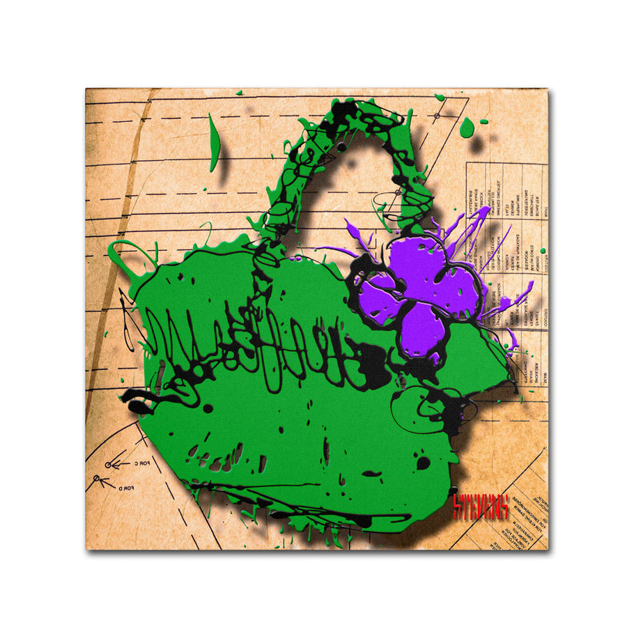 Roderick Stevens Flower Purse Purple on Green Huge Canvas Art 35 x 35 Image 1