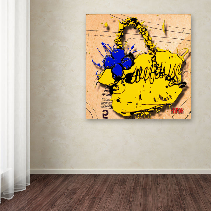 Roderick Stevens Flower Purse Blue on Yellow Huge Canvas Art 35 x 35 Image 4
