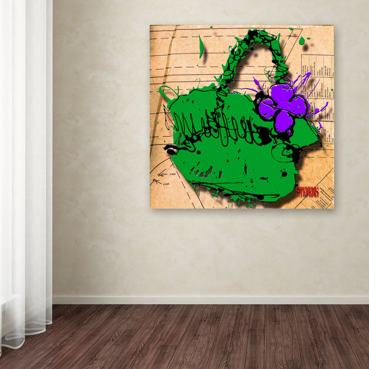 Roderick Stevens Flower Purse Purple on Green Huge Canvas Art 35 x 35 Image 4