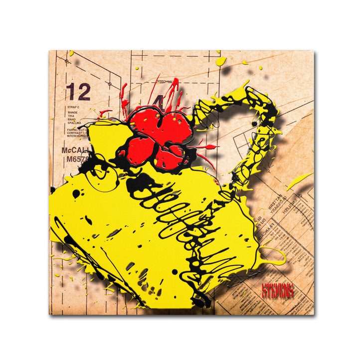 Roderick Stevens Flower Purse Red on Yellow Huge Canvas Art 35 x 35 Image 2