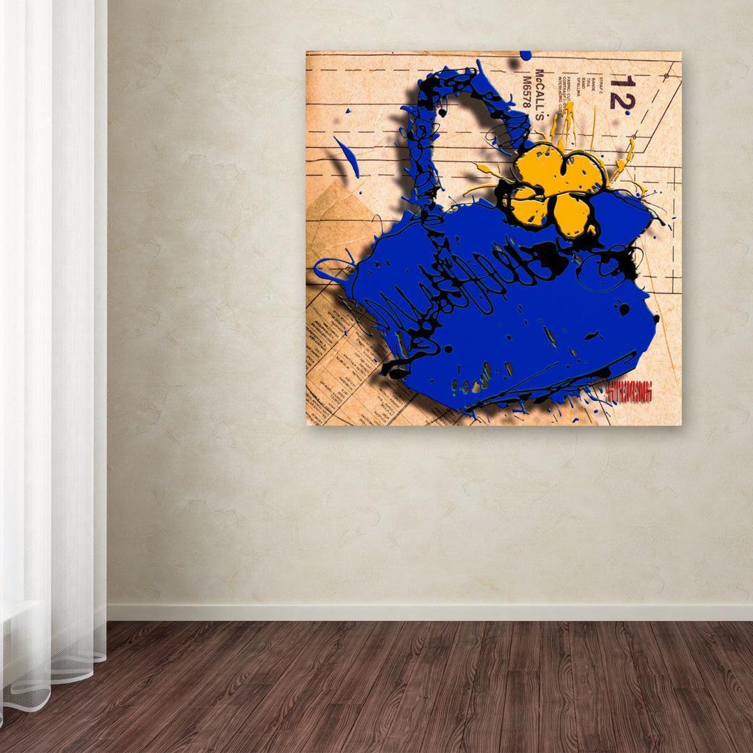 Roderick Stevens Flower Purse Yellow on Blue Huge Canvas Art 35 x 35 Image 4