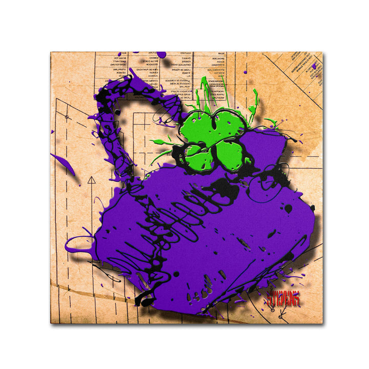 Roderick Stevens Flower Purse Green on Purple Huge Canvas Art 35 x 35 Image 1