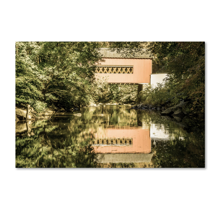 PIPA Fine Art The Reflection of Wooddale Covered Bridge Canvas Art 16 x 24 Image 1