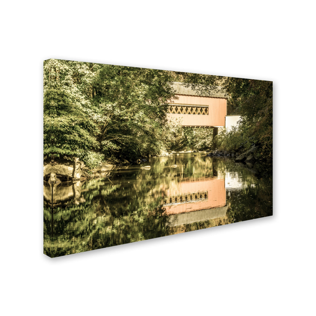 PIPA Fine Art The Reflection of Wooddale Covered Bridge Canvas Art 16 x 24 Image 2