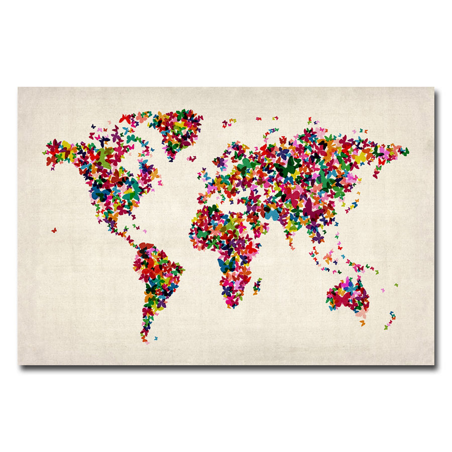 Michael Tompsett Butterflies World Map Canvas Art 16 x 24 Image 1