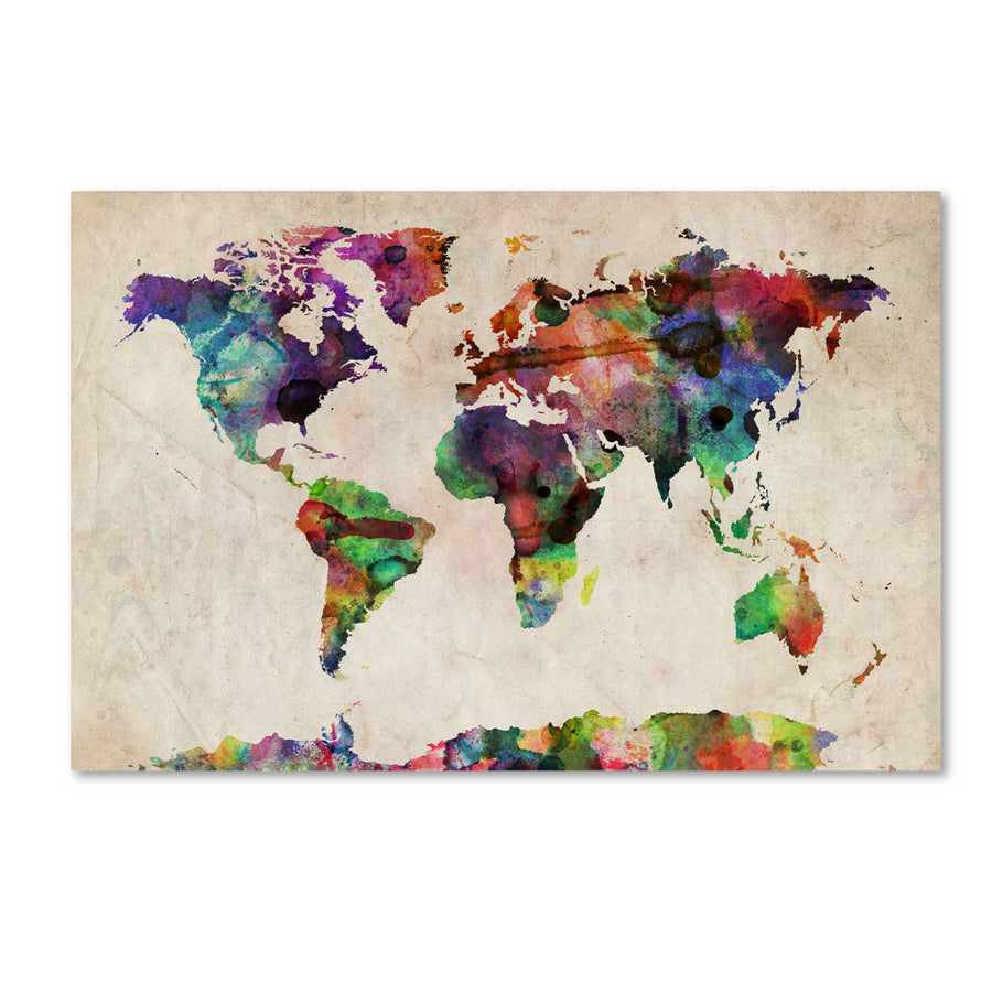 Michael Tompsett Urban Watercolor World Map Canvas Art 16 x 24 Image 1